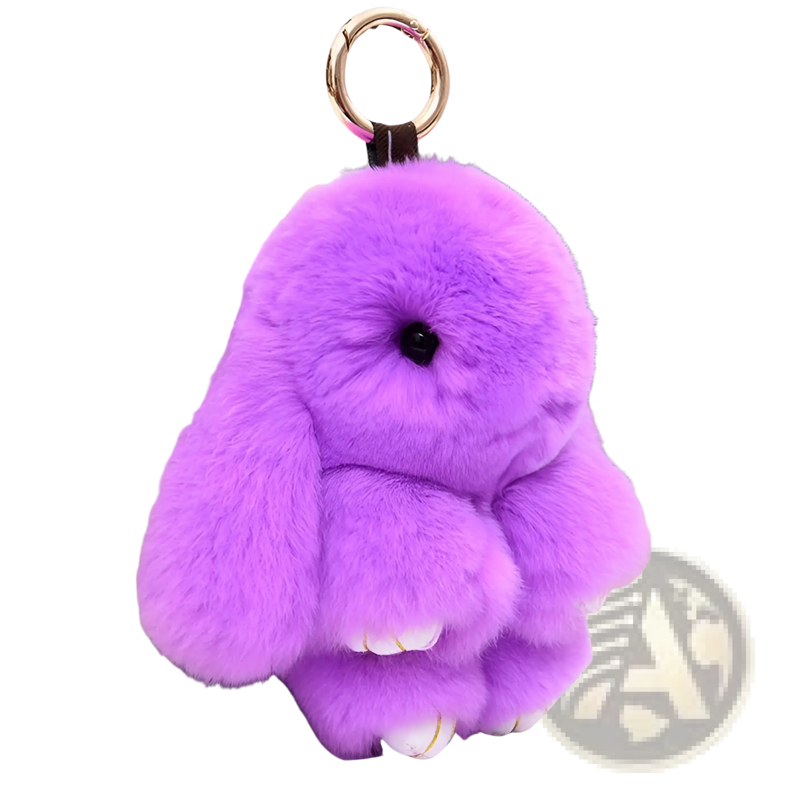 Purple rabbit plush keychain soft fuzzy animal pendant 15cm with black eyes and white paws