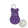 Purple rabbit pop it fidget keychain made of silicone with a silver chain for portable sensory play