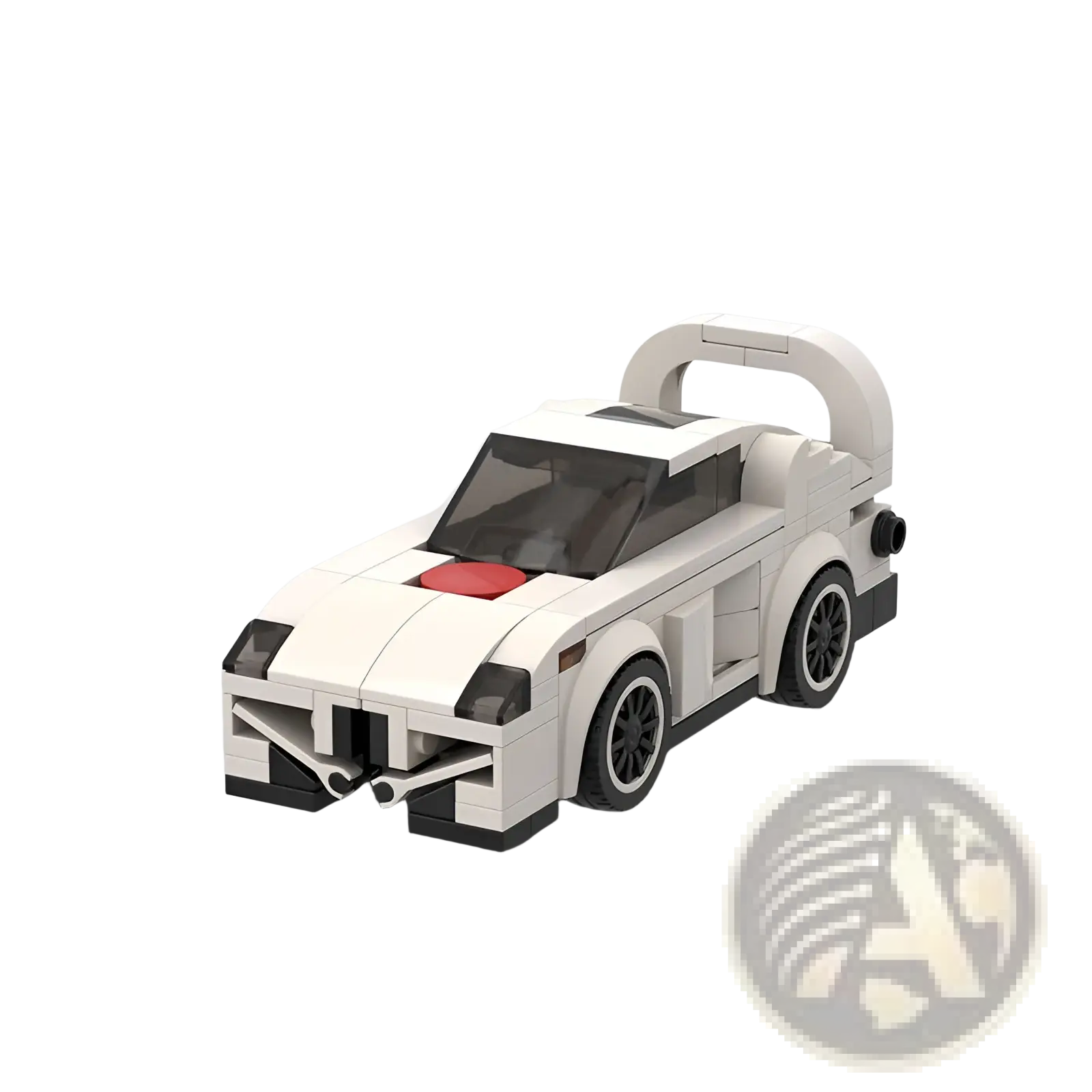 White lego-style race car with black wheels red hood detail and rear wing from racing car building blocks moc educational toy set