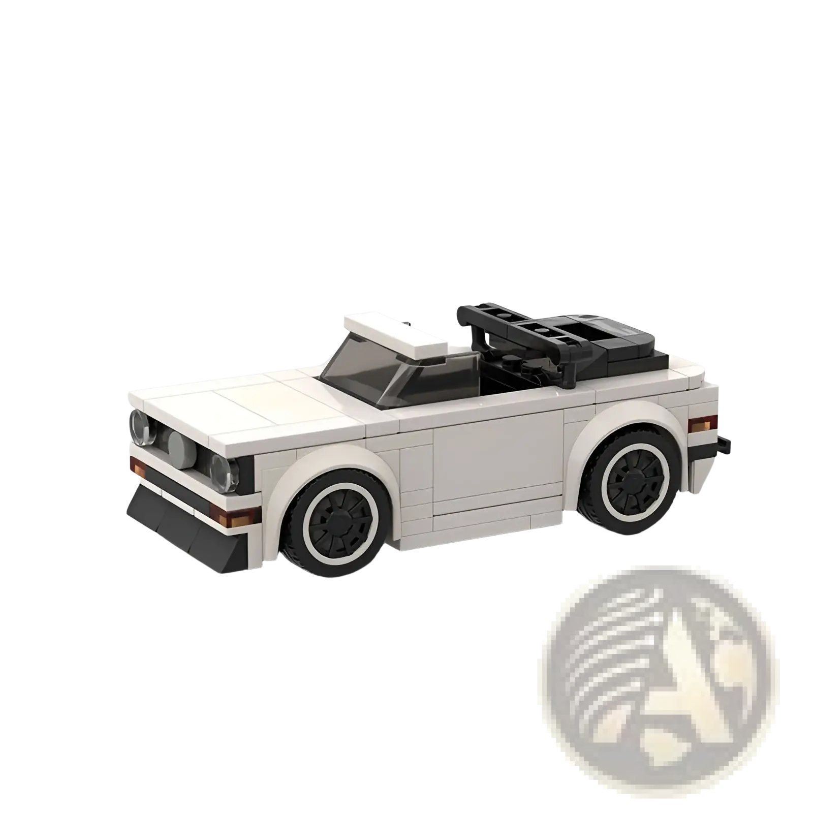 White lego convertible car with black wheels and soft top from racing car building blocks moc educational toy set