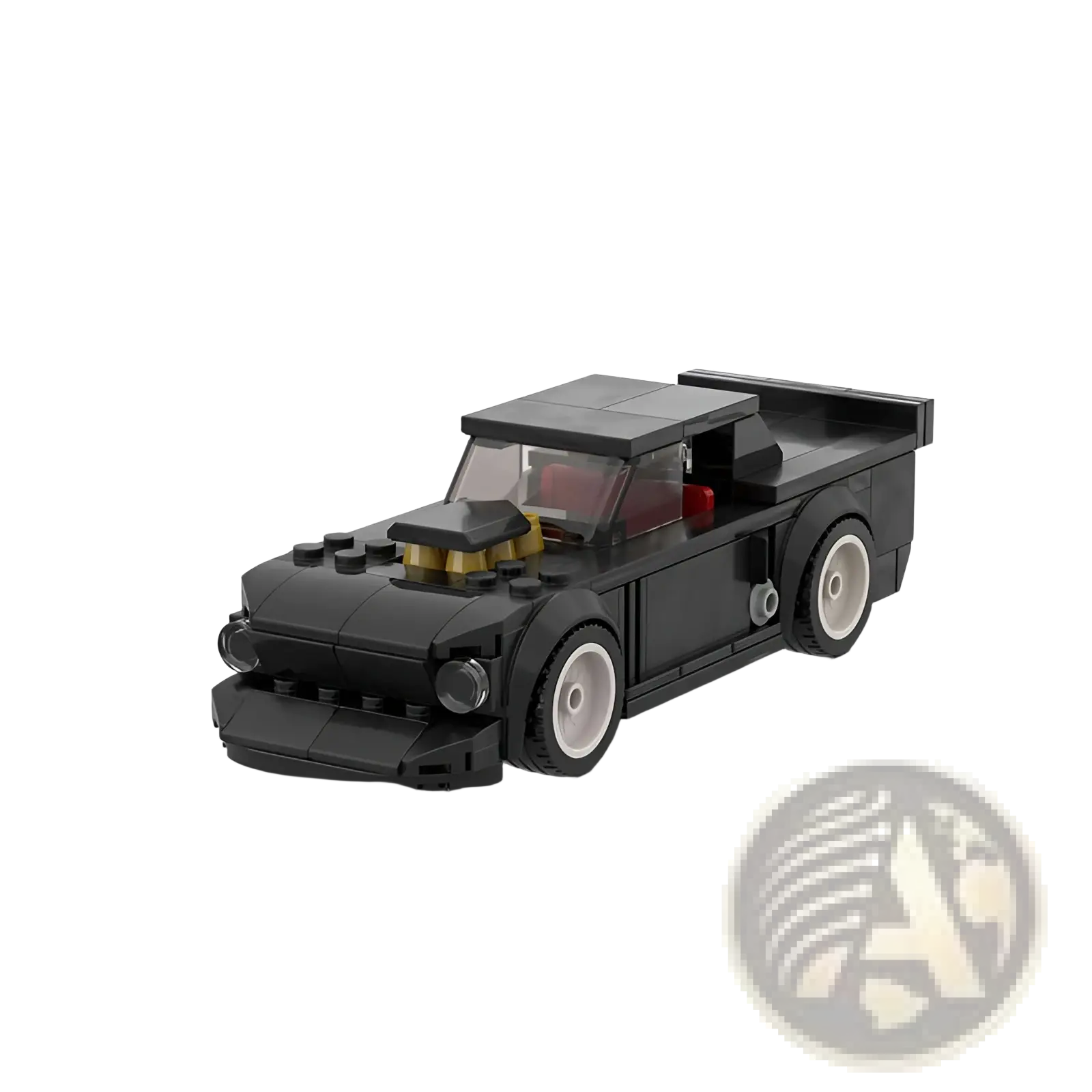 Black lego-style race car building blocks moc with sleek low-profile design and white wheels educational toy set