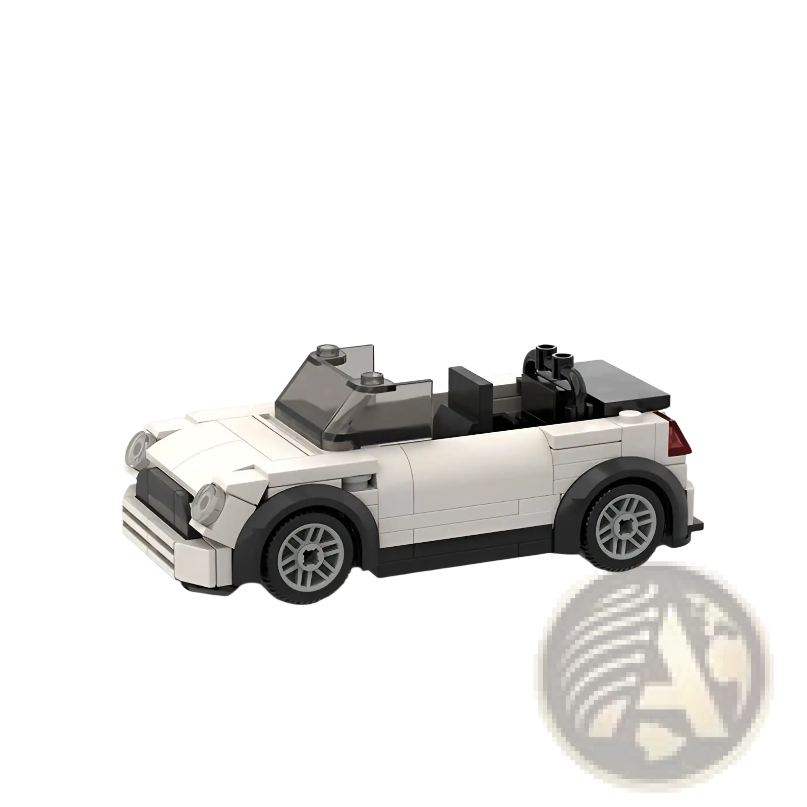 White and black lego racing car building blocks moc toy set with transparent gray windshield and detailed wheels