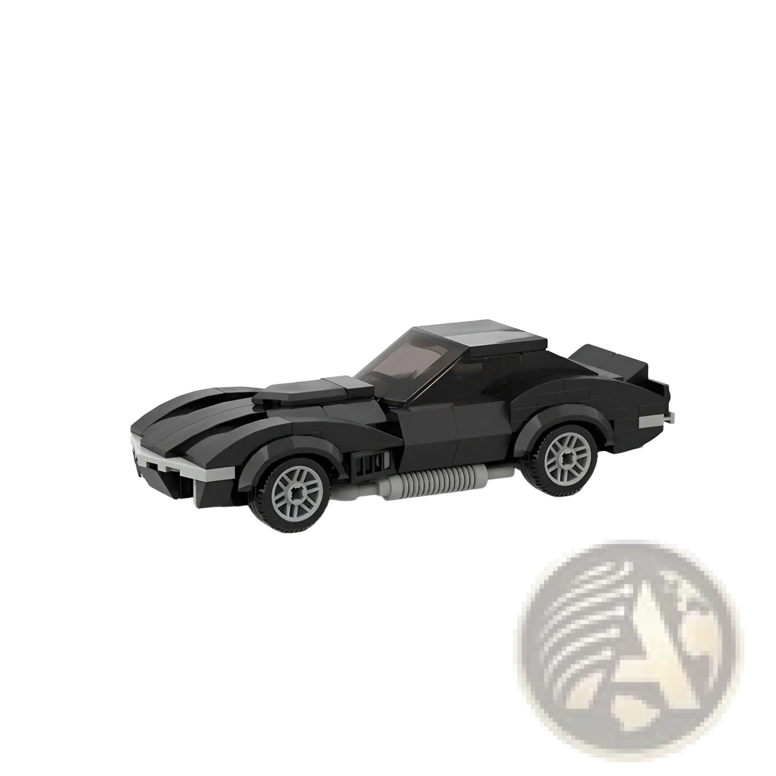 Black lego-style sports car with silver wheels and gray accents in racing car building blocks moc educational toy set