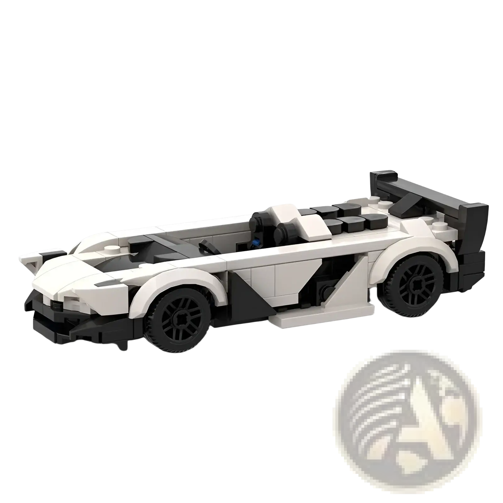 Black and white lego race car model with sleek aerodynamic design from racing car building blocks moc educational toy set