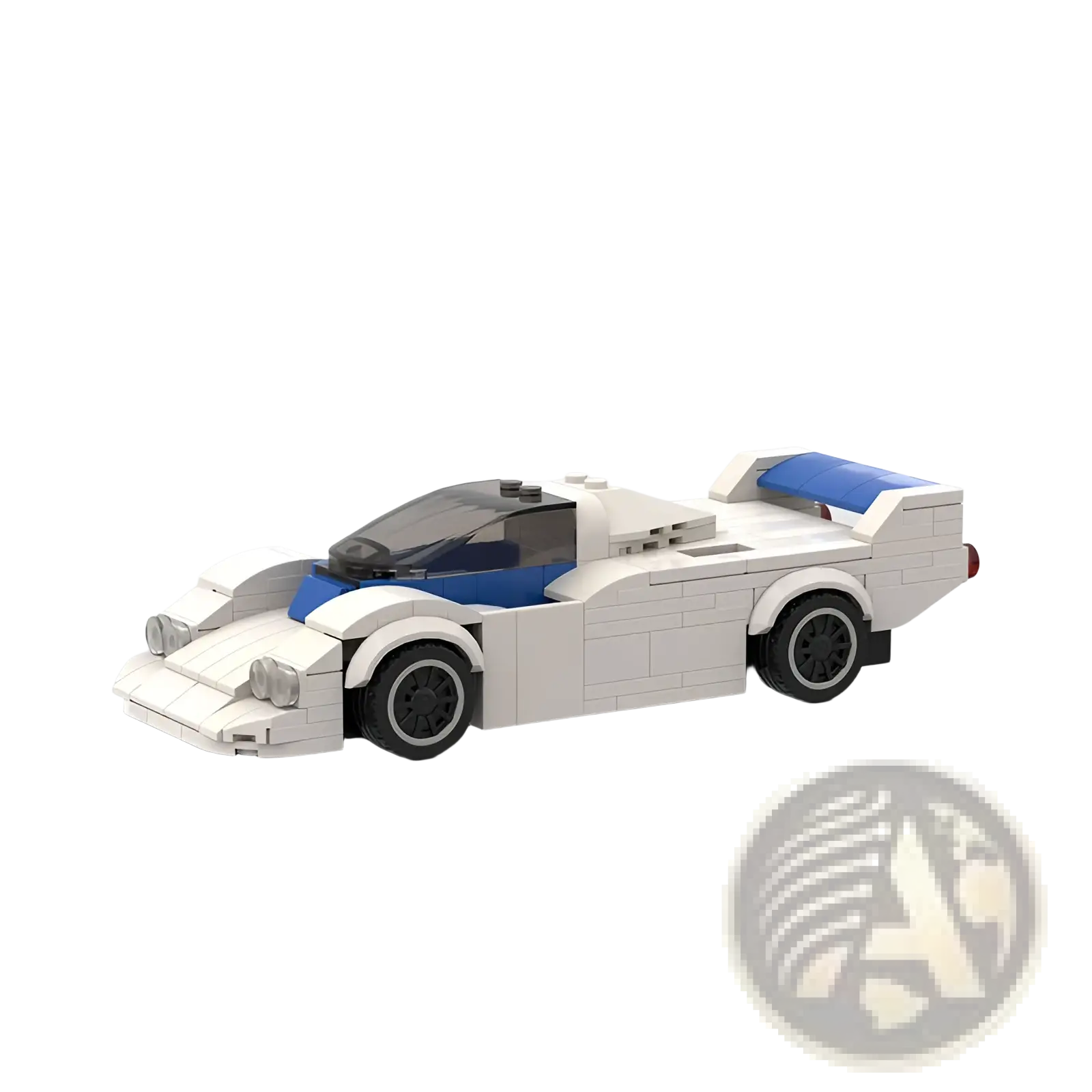 White and blue lego race car model with black wheels from the racing car building blocks moc educational toy set
