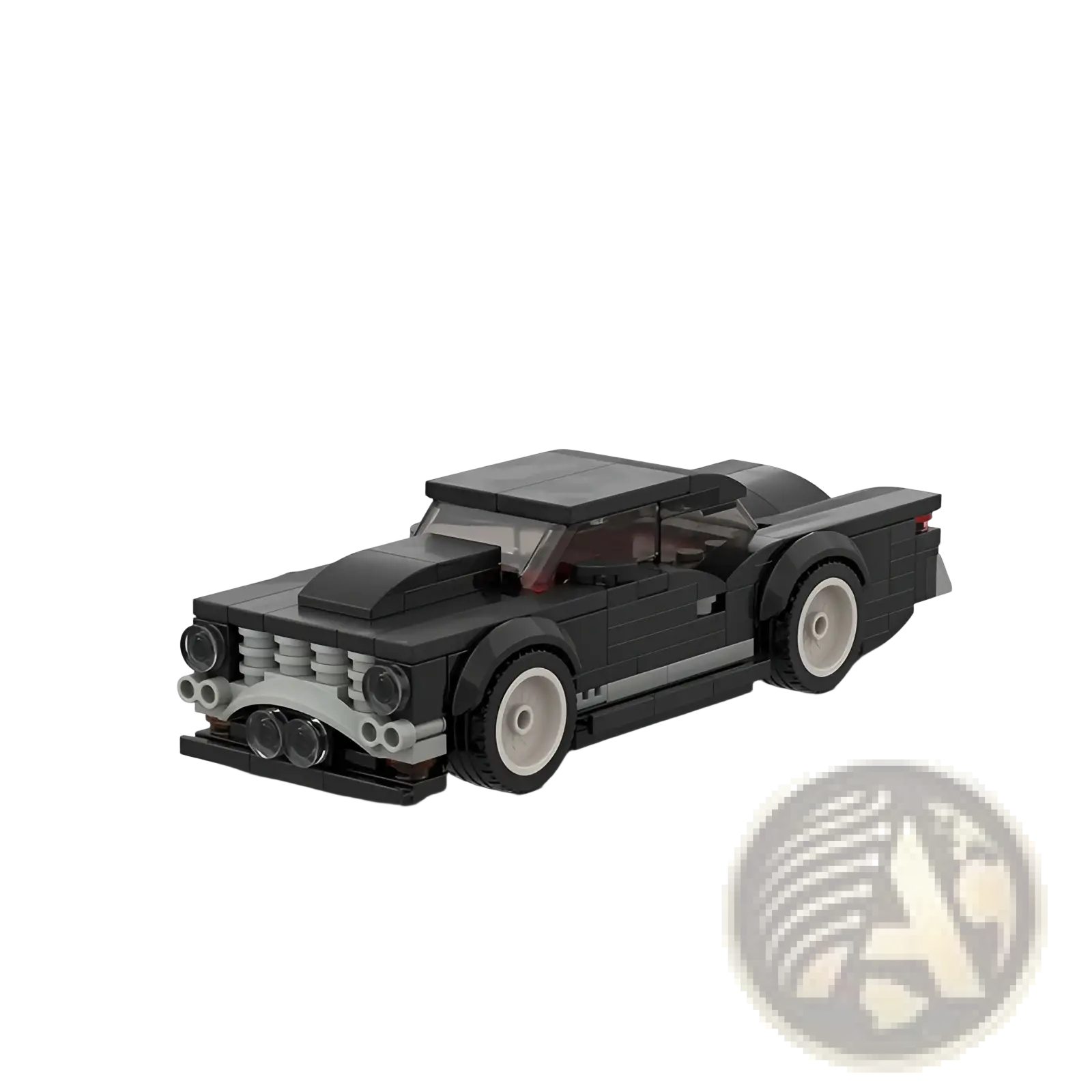 Black lego racing car building blocks moc muscle car model with white wheels and silver accents educational toy set