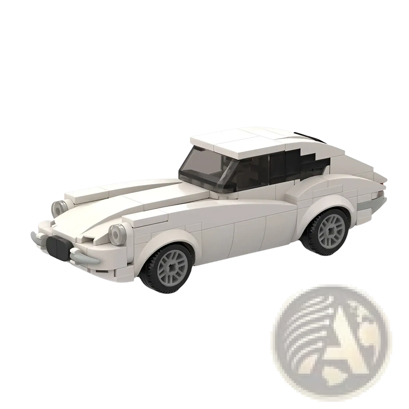 White lego-style racing car building blocks moc with black tinted windows and gray wheels educational toy set