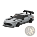 Gray and black lego-built sports car toy with prominent rear spoiler shown from the back side in a 320 piece kit