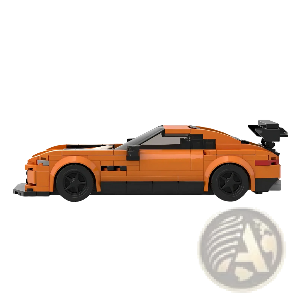 Orange and black lego sports car model with sleek aerodynamic design from racing car model building kit 320 piece sports car toy