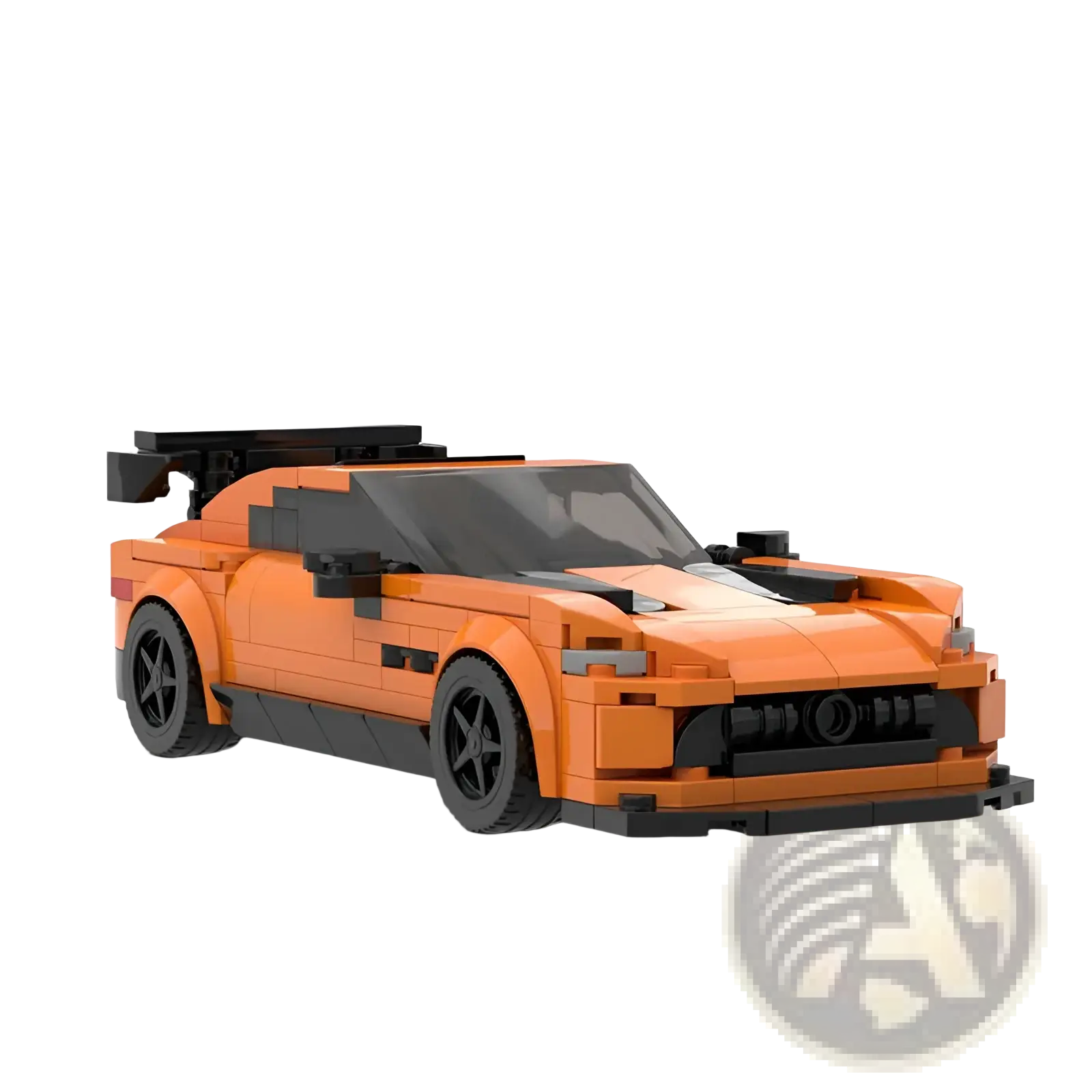 Vibrant orange and black lego technic sports car model with sleek aerodynamic design in 320 piece racing car kit