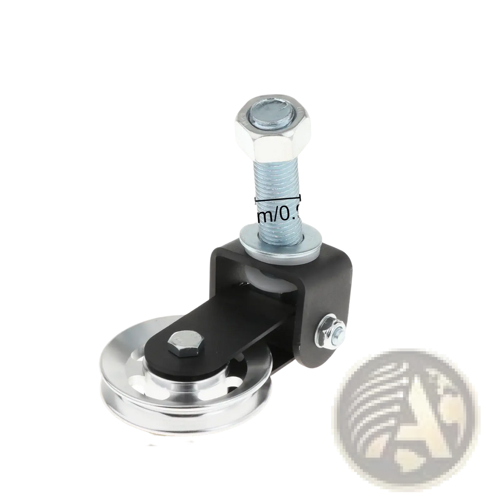 Black and silver metal rack mounted gym pulley block with threaded bolt assembly for diy fitness equipment use