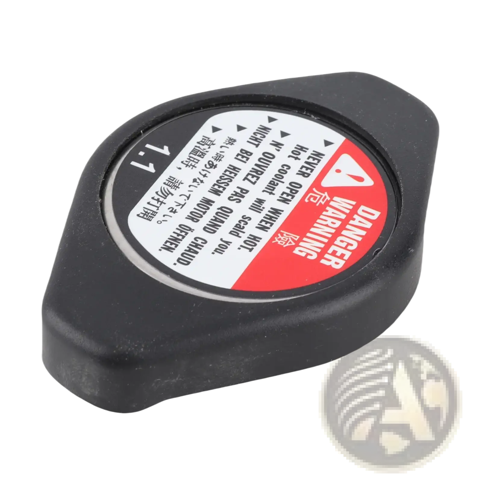 Black plastic radiator cap 19045 paa a01 with circular multilingual warning label for acura chevrolet lexus vehicles