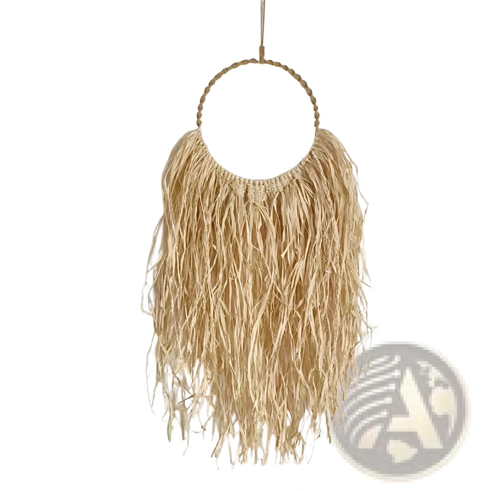 Raffia wall decor boho macrame hanging tapestry with natural braided rope hoop and long flowing dried grass strands