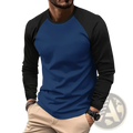 Blue and black raglan long sleeve casual men’s t-shirt with fitted silhouette perfect for spring wear