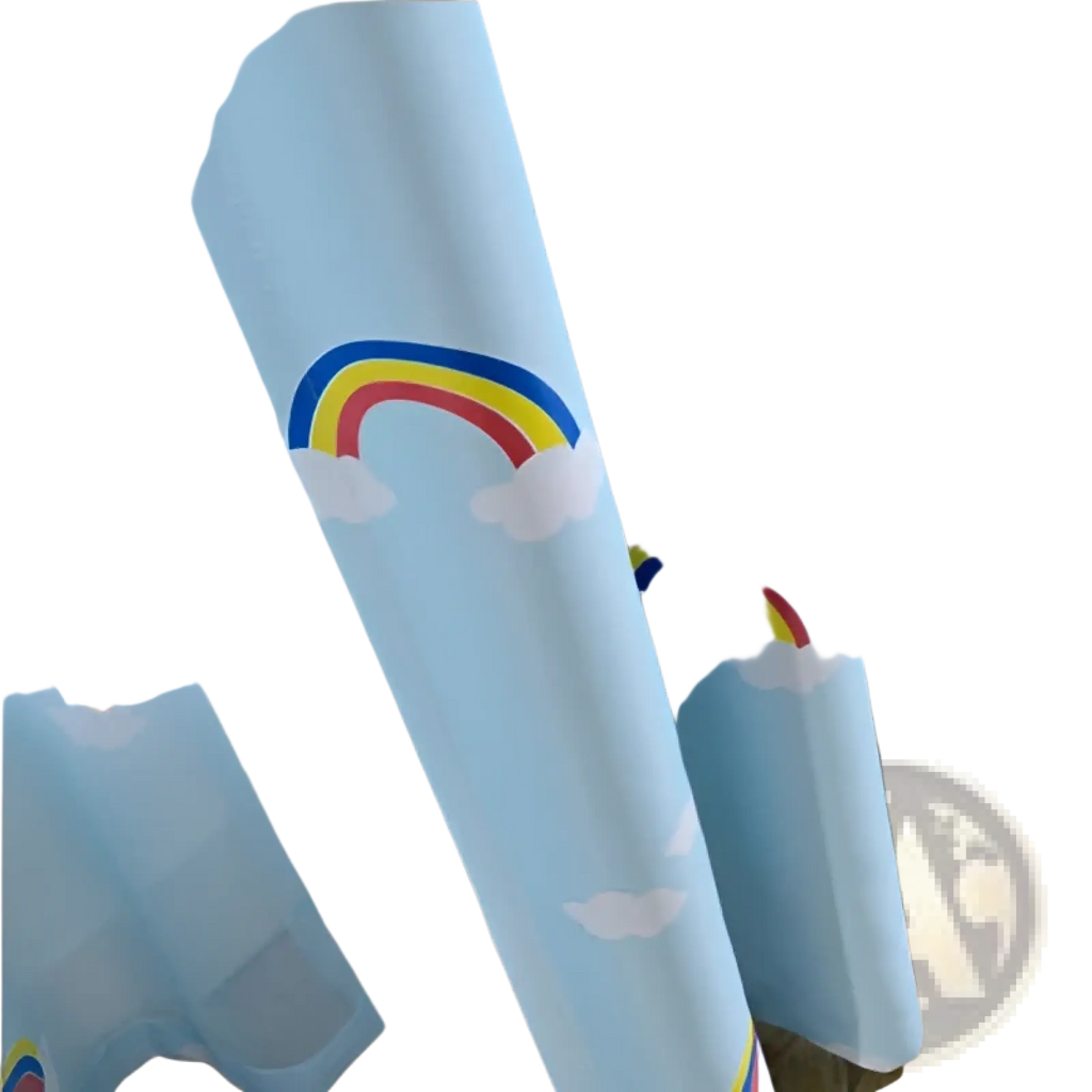 Light blue sheer rainbow blackout curtains for kids room with colorful cloud and rainbow patterns