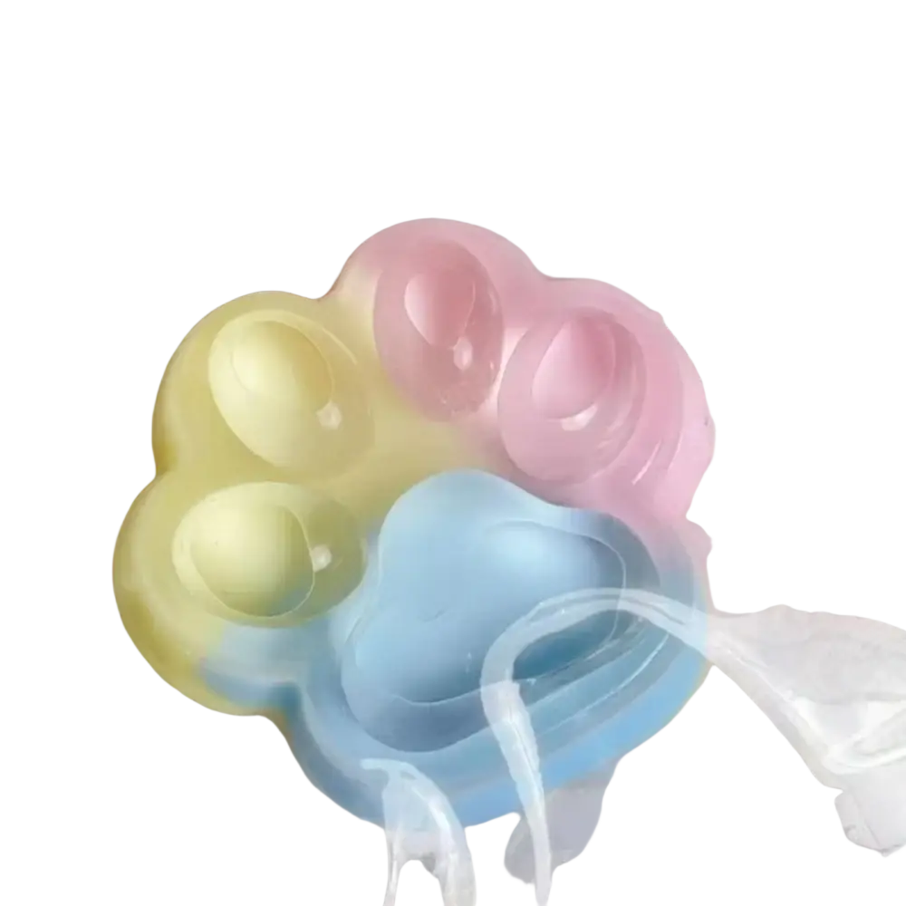 Pastel-colored silicone rainbow cat claw squishy fidget toy with soft rounded contours and a glossy finish