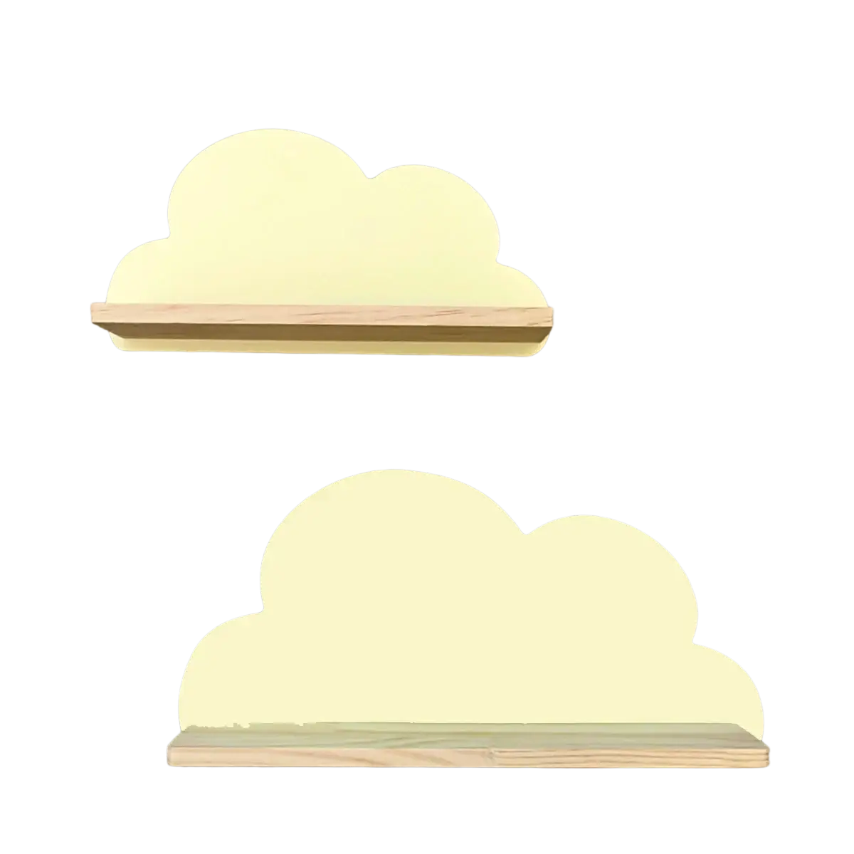 Cream-colored cloud-shaped wooden kids wall bookshelf with light wood bases for children’s room organization