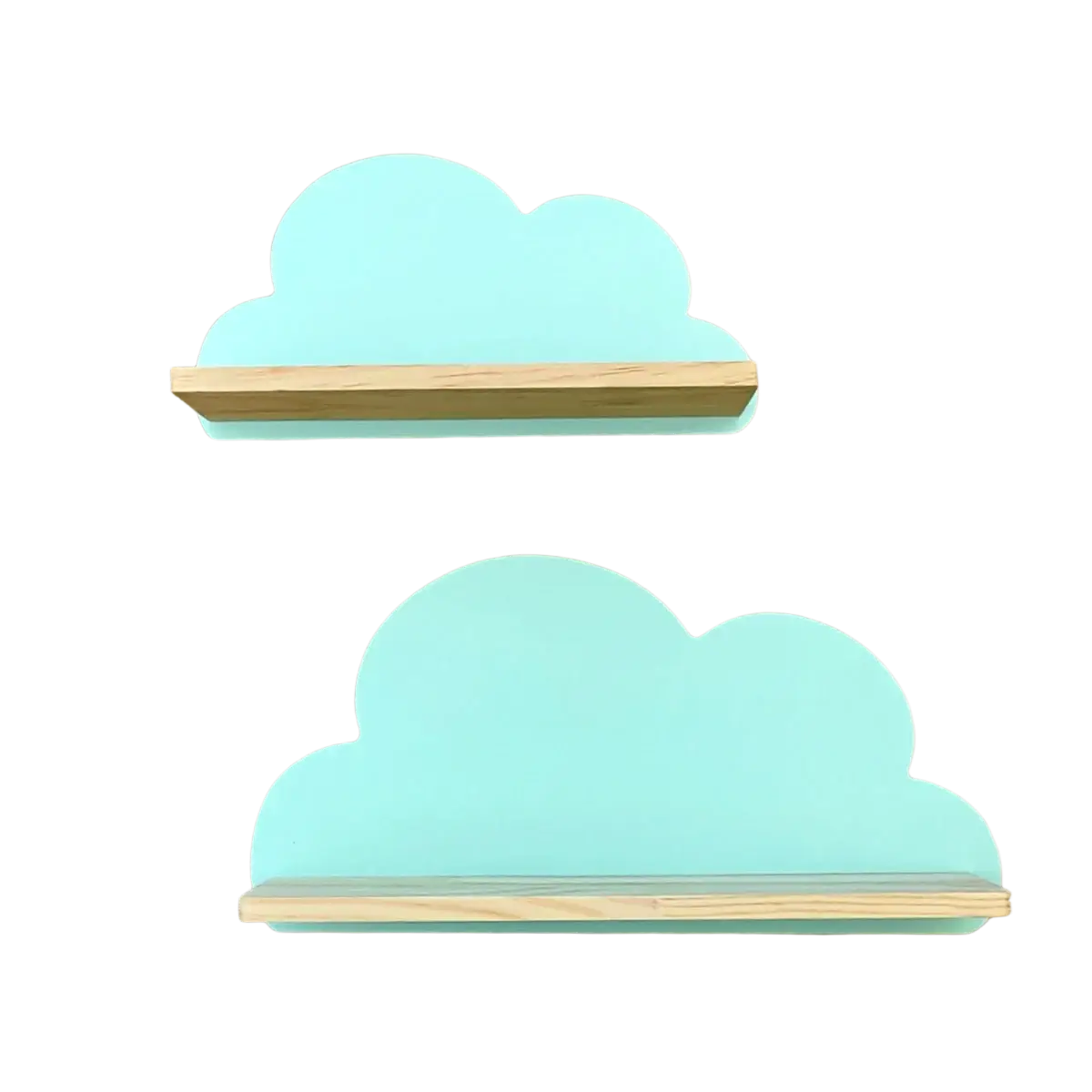 Light blue cloud shaped wooden kids wall bookshelf with wooden slats for book storage and decoration