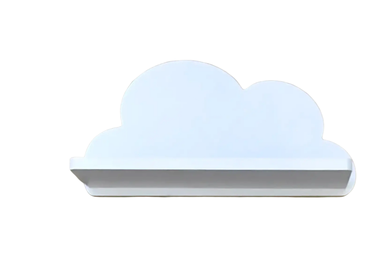 White cloud-shaped wooden kids wall bookshelf designed for colorful and playful room organization