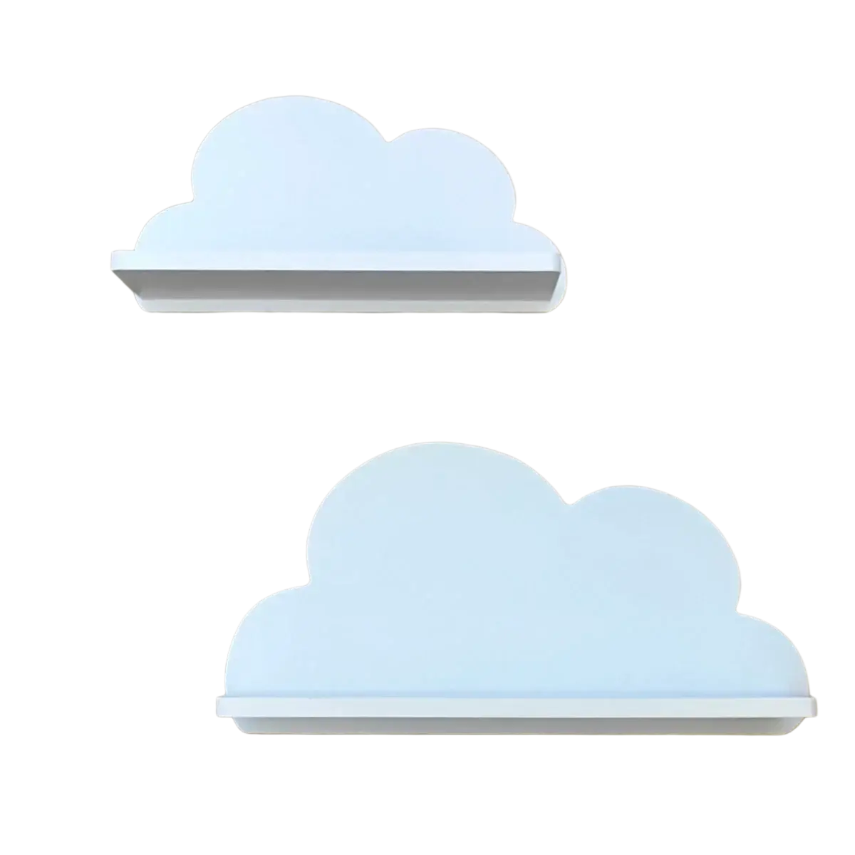White cloud-shaped wooden kids wall bookshelf with smooth matte finish for colorful book storage and decor