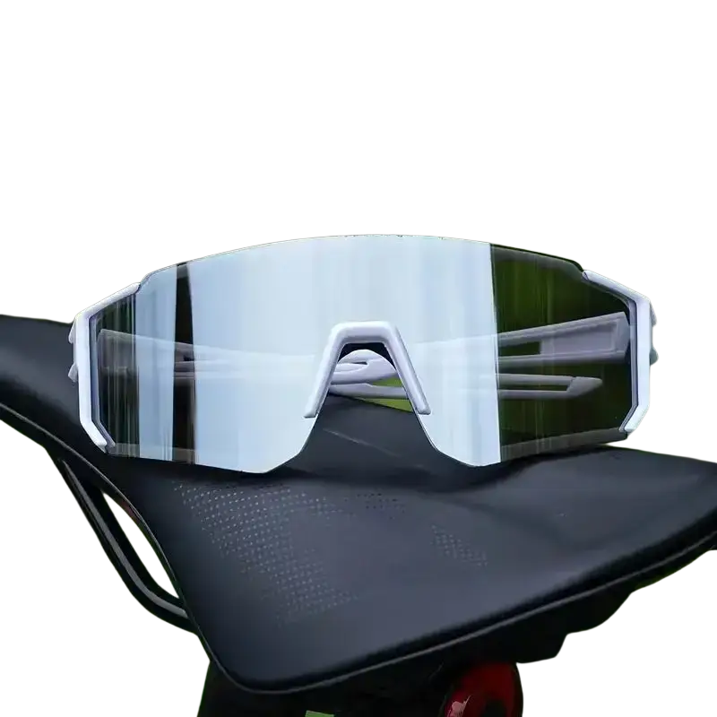 White-framed Rainbow Mirror sport sunglasses with sleek aerodynamic design and dual-tone reflective and transparent lenses