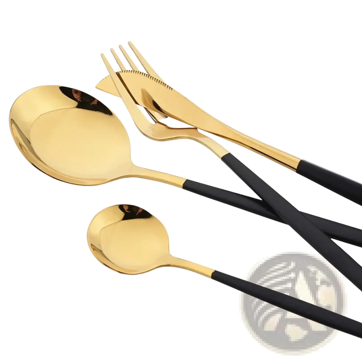 Rainbow stainless steel dessert forks set featuring gold and black two-tone stainless steel with sleek modern design