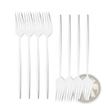 Set of six sleek rainbow stainless steel dessert forks with polished finish and minimalist design