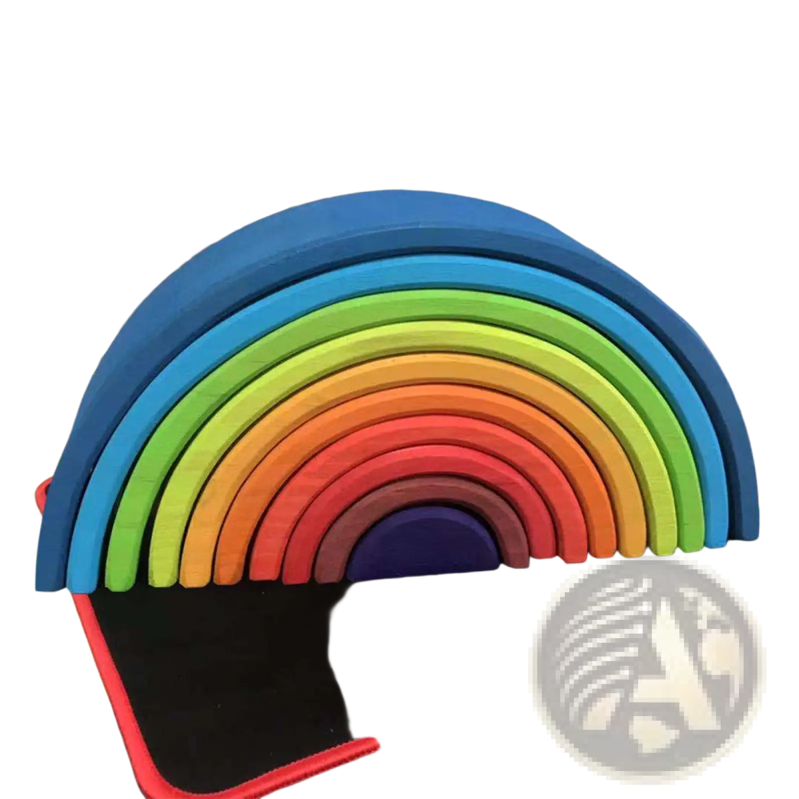 Rainbow wooden stacking arch bridge 12 piece puzzle toy with colorful smooth painted primary and secondary arcs