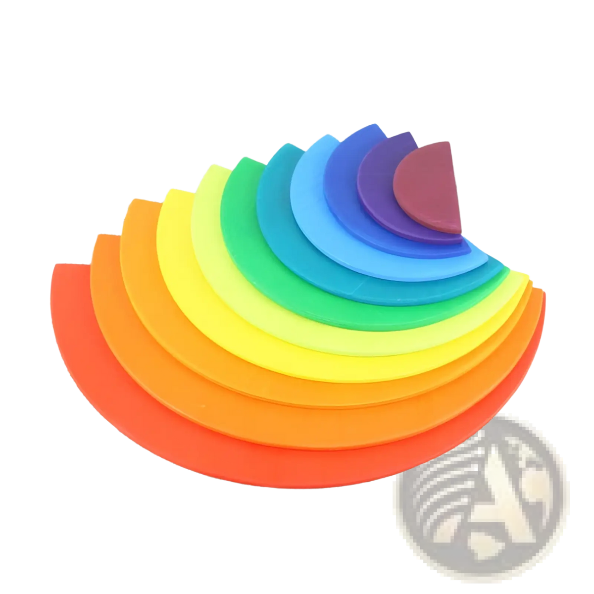 Rainbow wooden stacking arch bridge 12 piece puzzle toy featuring rainbow-colored semi-circular wooden rings