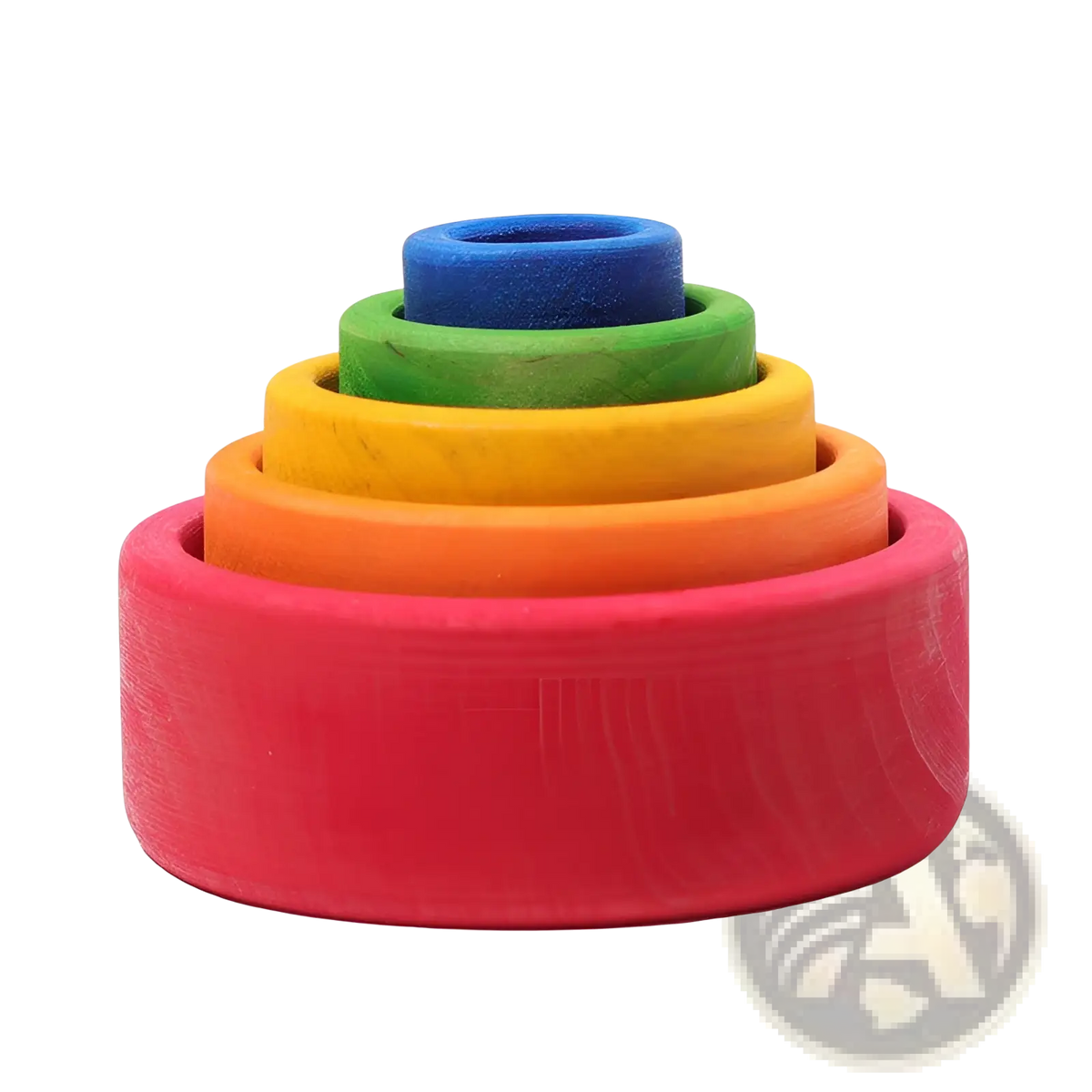 Rainbow wooden stacking arch bridge 12 piece puzzle toy with smooth finish and visible natural wood grain