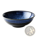 Ramen bowl ceramic 8.5 inch cat eye blue noodle bowl with a glossy deep blue to black gradient glaze and speckled texture
