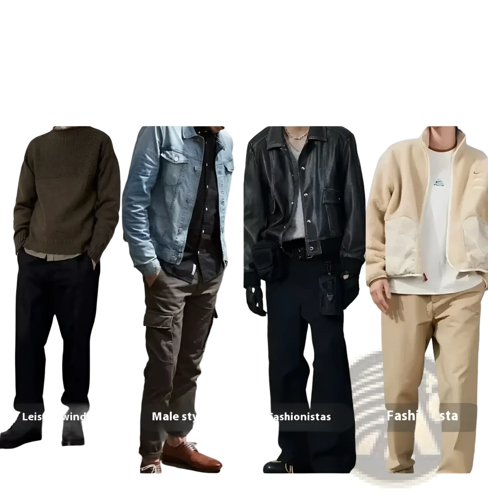 Four distinct male outfits featuring the ratchet leather belt for men with adjustable automatic buckle in black