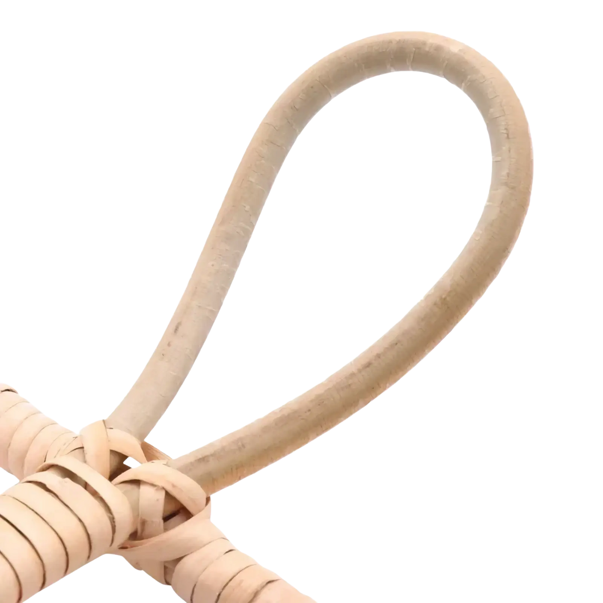 Natural beige rattan handle with woven textured design on rattan 5 hook kids wall hanger organizer