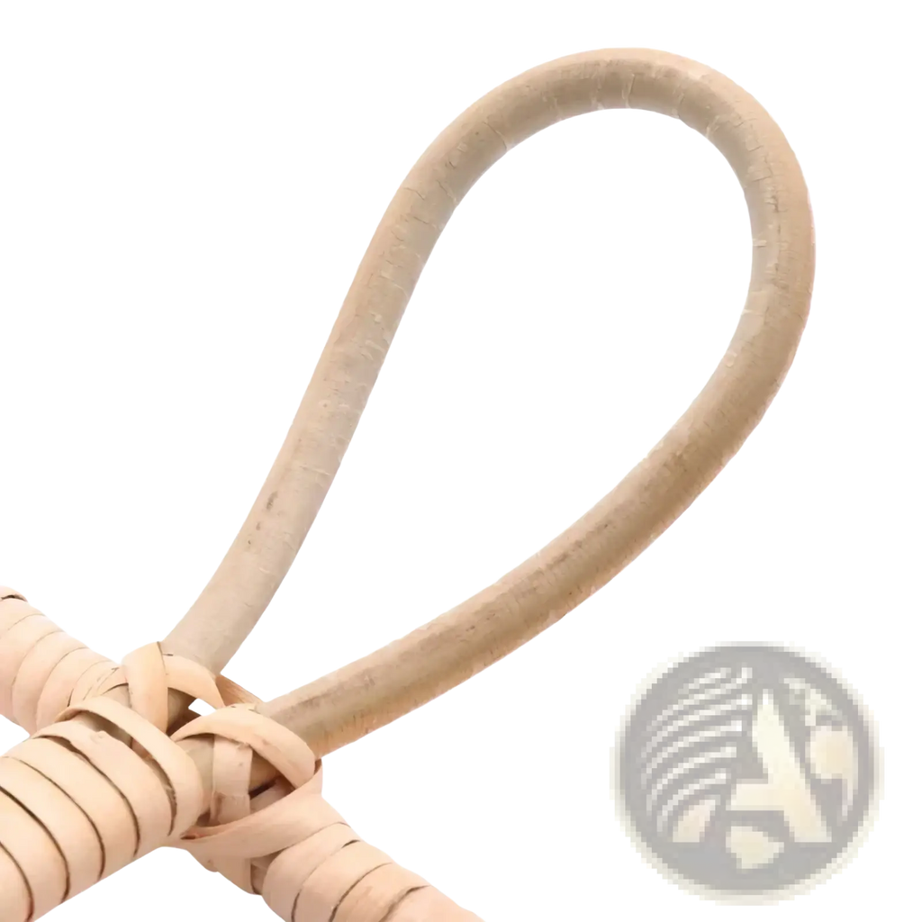 Natural beige rattan handle with woven textured design on rattan 5 hook kids wall hanger organizer