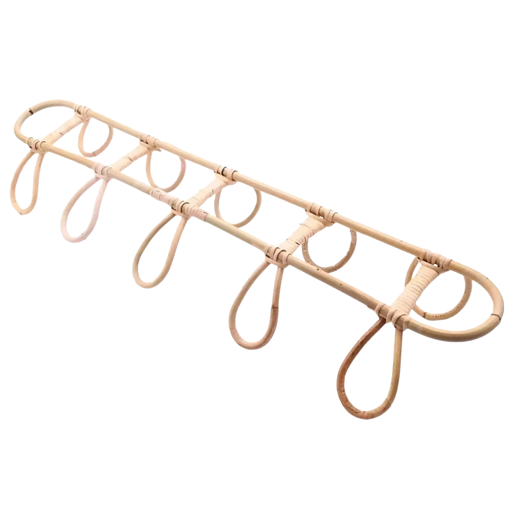 Natural-toned rattan 5 hook kids wall hanger organizer with multiple hanging loops for wall mounting