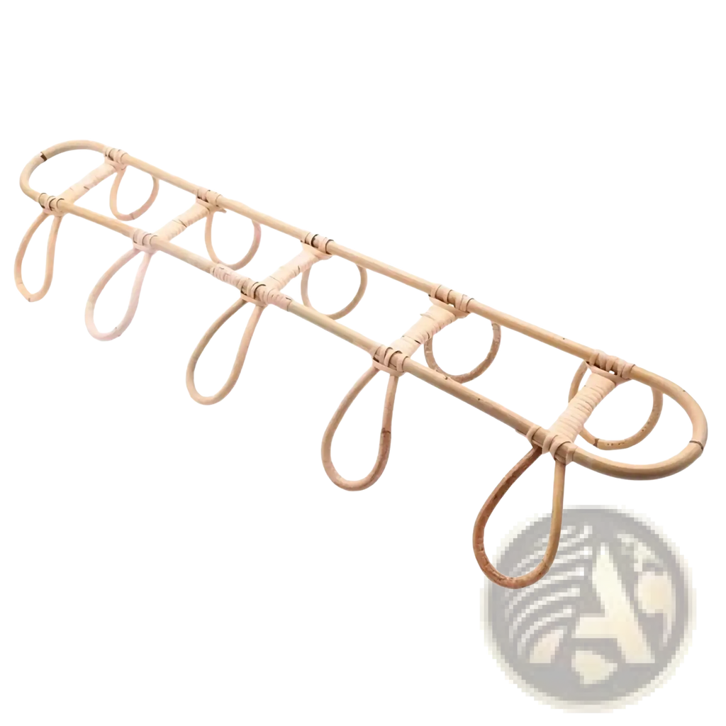 Natural-toned rattan 5 hook kids wall hanger organizer with multiple hanging loops for wall mounting