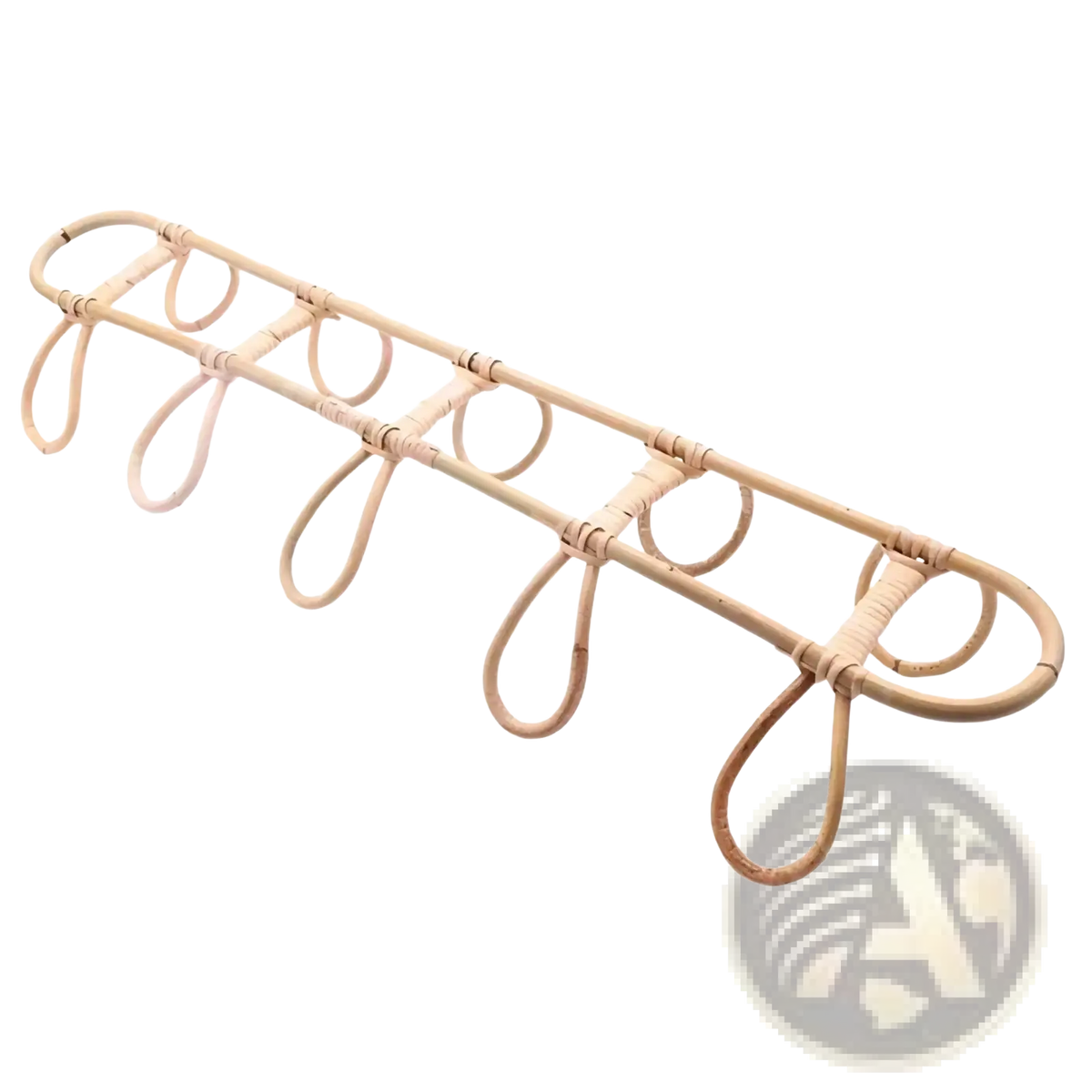 Natural-toned rattan 5 hook kids wall hanger organizer with multiple hanging loops for wall mounting