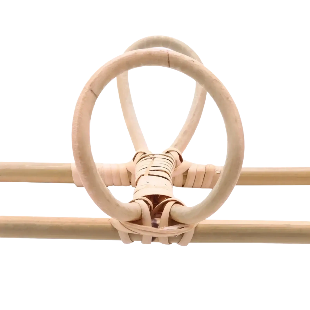 Natural-toned rattan 5 hook kids wall hanger organizer with woven detailing and minimalist bohemian design