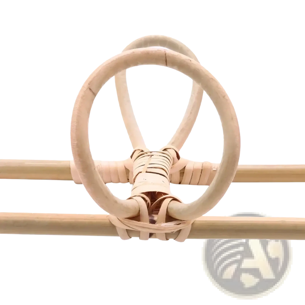Natural-toned rattan 5 hook kids wall hanger organizer with woven detailing and minimalist bohemian design