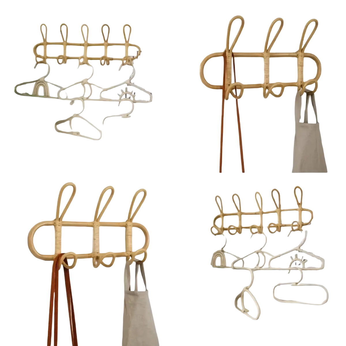 Natural woven rattan kids wall hook with five curved hooks and central oval design for clothing storage