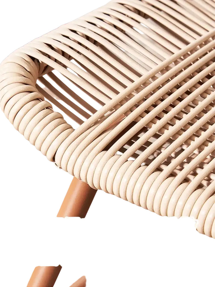 Beige woven pe rattan chair seat with natural texture and sturdy metal craft in modern style single pedal footrest