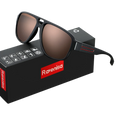 Ravenisa polarized aviator sunglasses for men with black frame brown mirrored lenses and red accent stripes on temples