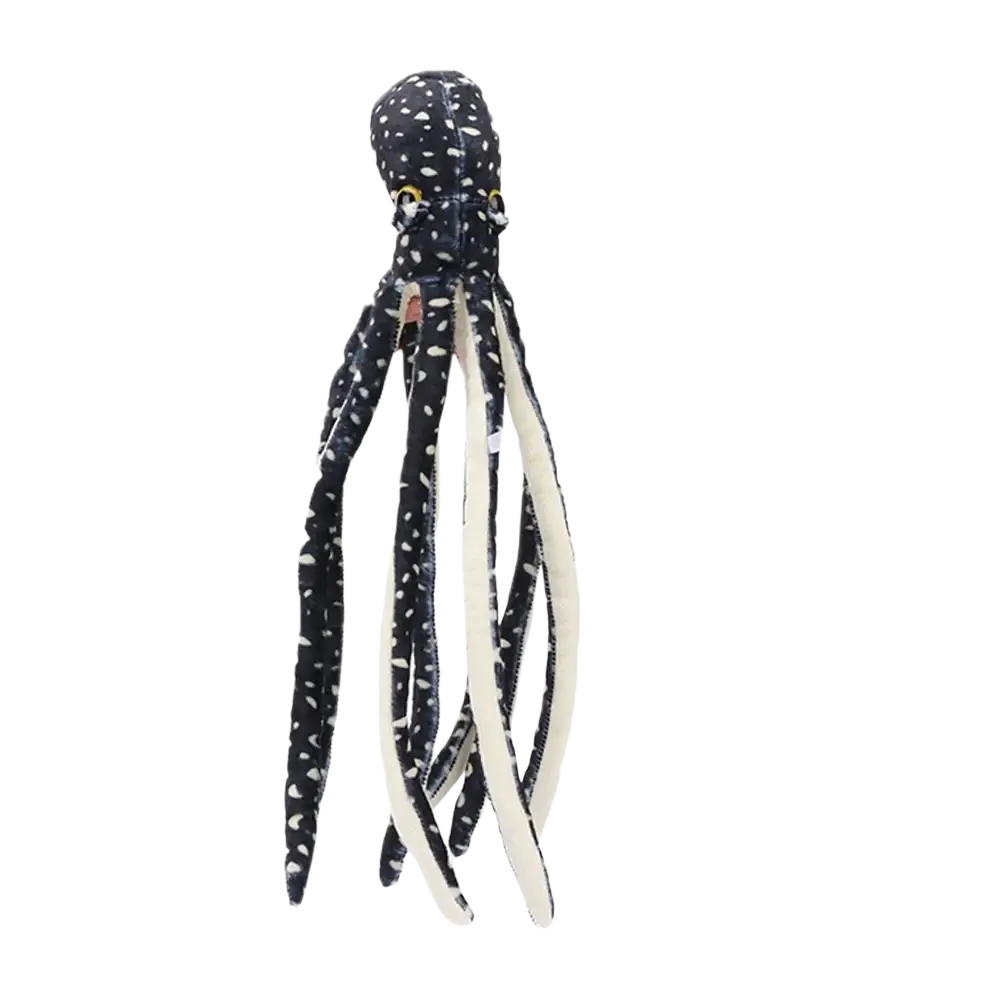Black and white spotted plush dot octopus stuffed animal from ray plush toys with soft fabric texture