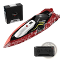 Red and black rc boat 4drc s5 fast racing speedboat with white control panel featuring Teensy brand logo for kids