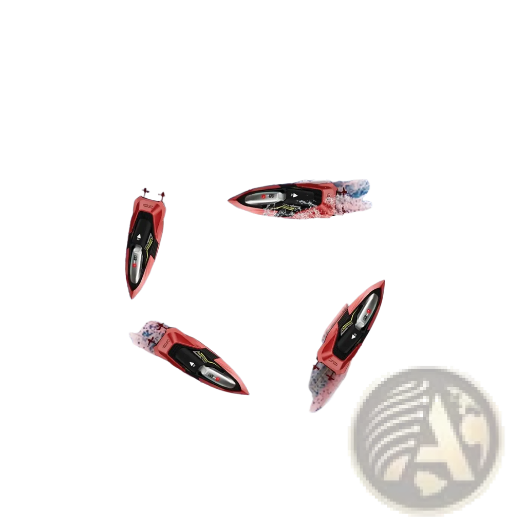 Red and black rc boat 4drc s5 fast racing speedboats with sleek aerodynamic designs in motion for kids
