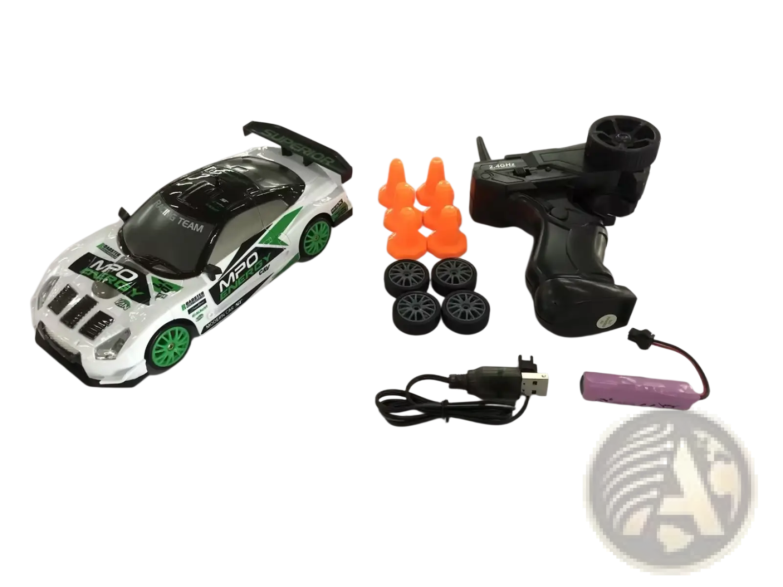Rc drift car 4wd high speed remote control gtr toy white and green with black accents and mpo branding on the side