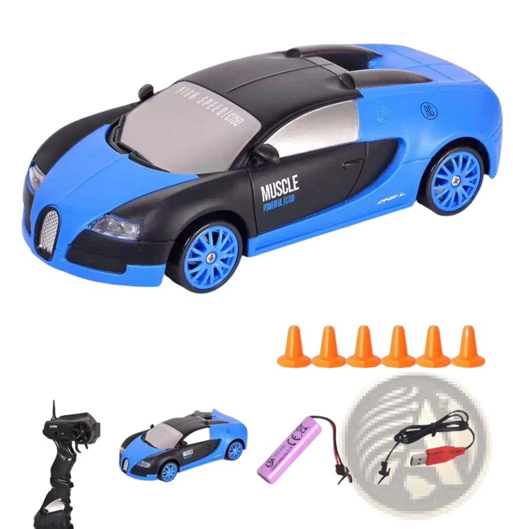Rc drift car 4wd high speed remote control bugatti veyron toy in blue and black with blue wheels for drifting