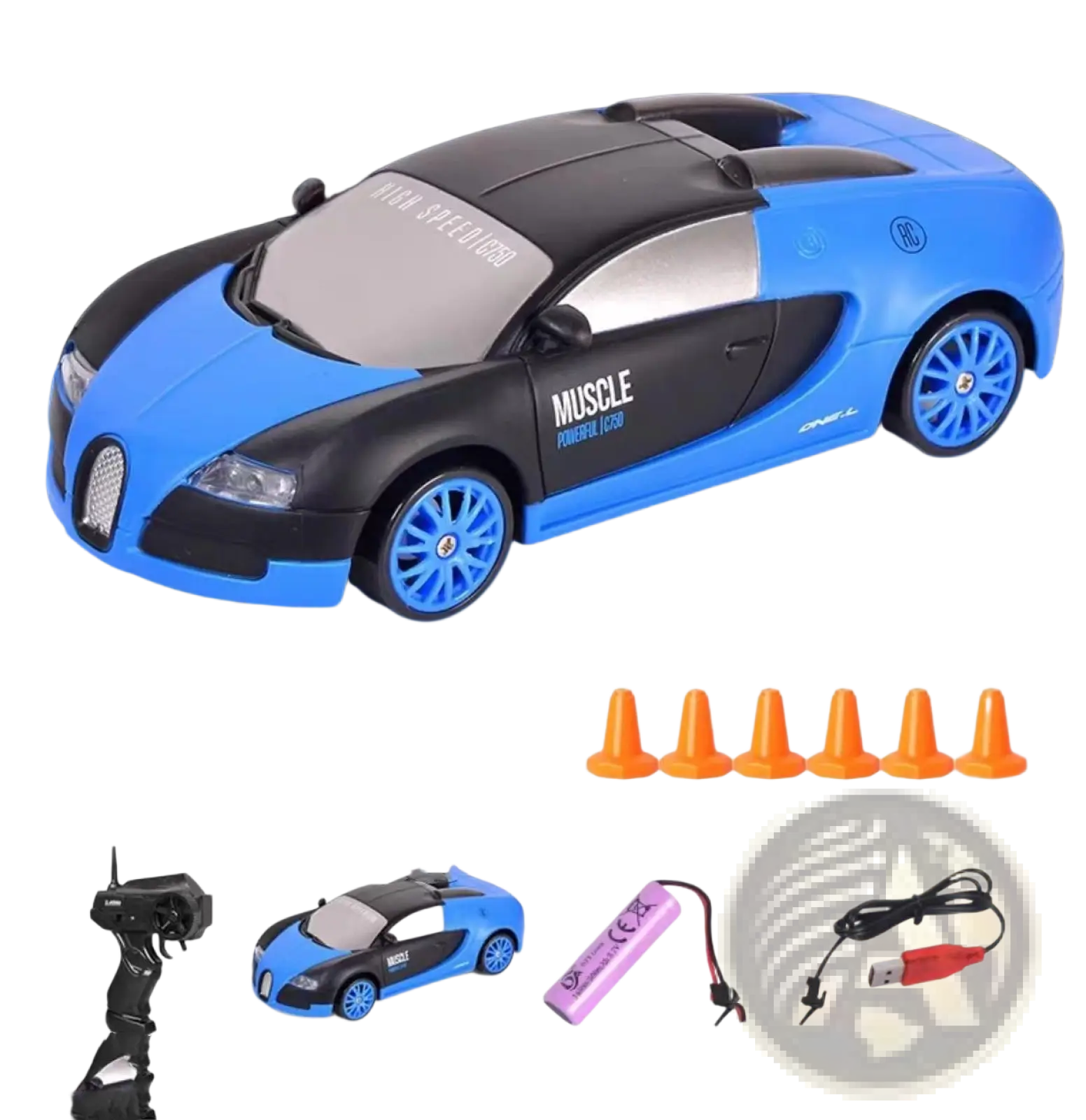 Rc drift car 4wd high speed remote control bugatti veyron toy in blue and black with blue wheels for drifting
