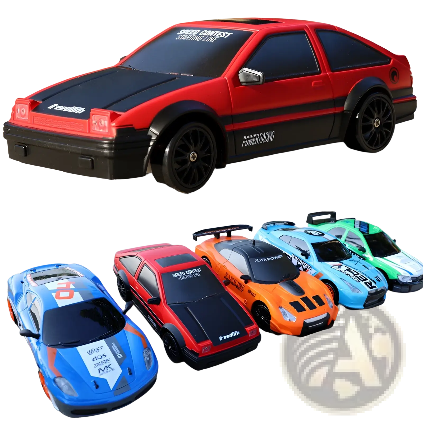Red and black diecast toyota ae86 rc drift car 4wd high speed remote control gtr with speed contest starting line decals