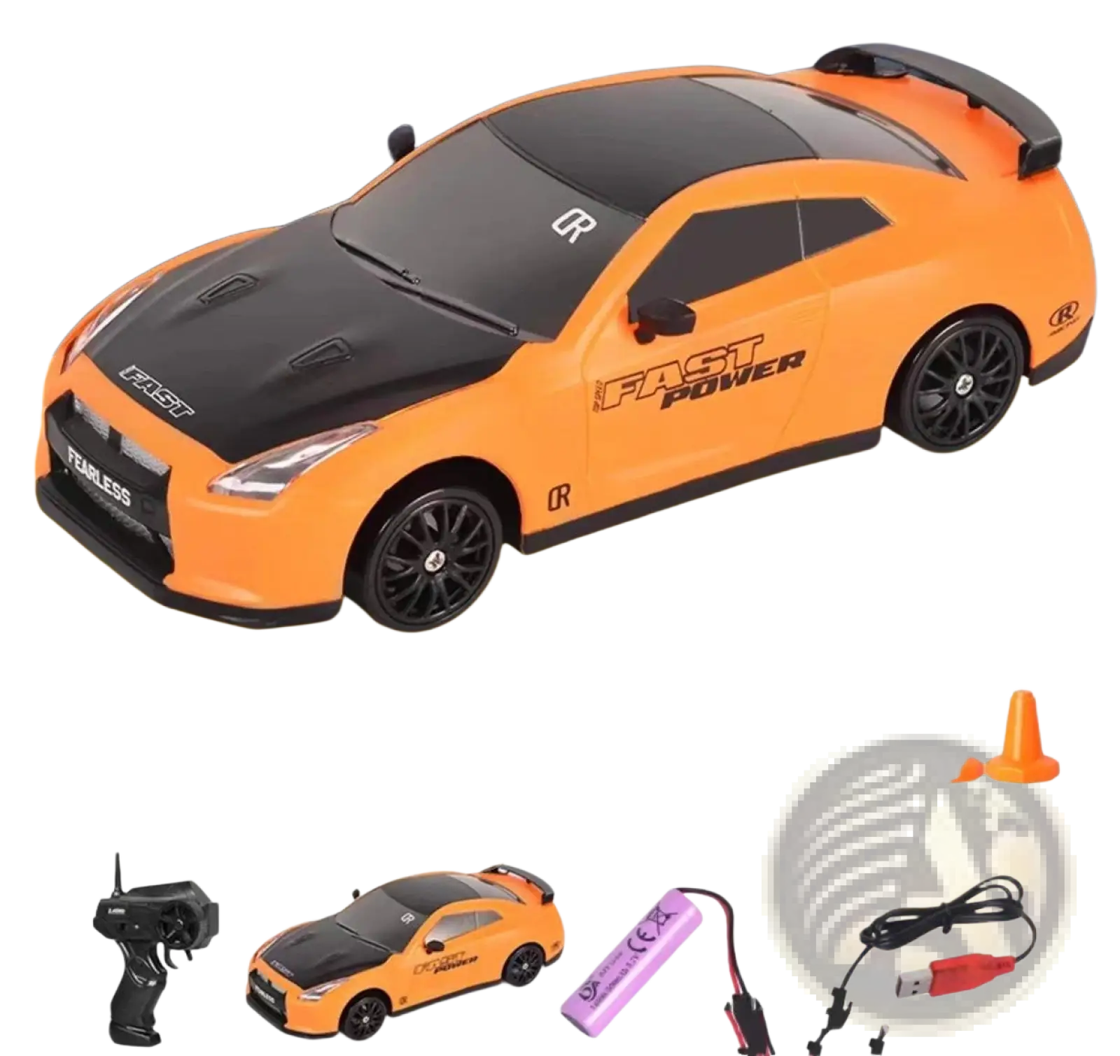 Orange and black rc drift car 4wd high speed remote control gtr toy featuring fast power decals